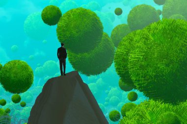 İnsan silueti ve topları ile soyut arkaplan 