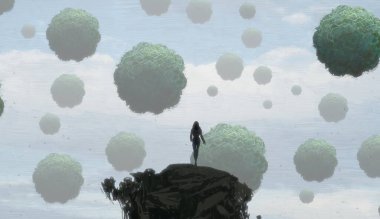 İnsan silueti ve soyut biçimlerle soyut arkaplan     