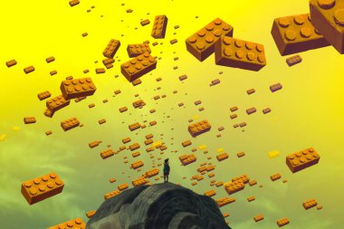 İnsan silüeti ve yapı kiti ile soyut arkaplan