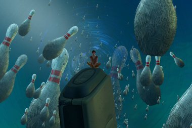 İnsan silueti ve şekerlemeleri olan soyut bir arkaplan