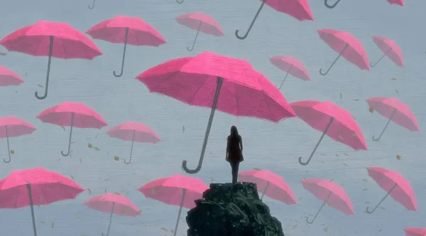 Abstract Background Human Silhouette Umbrellas — Stock Photo, Image