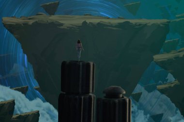 İnsan silueti ve soyut biçimlerle soyut arkaplan 