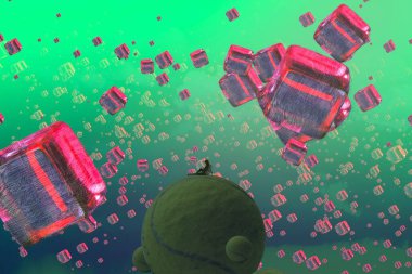 İnsan silueti ve soyut biçimlerle soyut arkaplan  