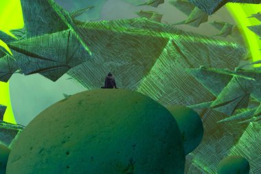 İnsan silueti ve soyut biçimlerle soyut arkaplan 