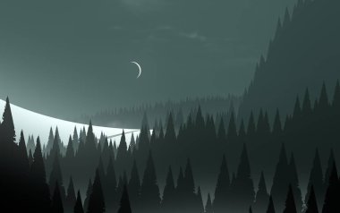 Modern dijital soyut arkaplan. Kış dağlarında gece gökyüzü. Fantastik arkaplan