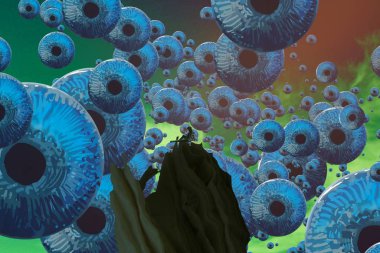 İnsan silueti ve gözleriyle soyut bir arkaplan