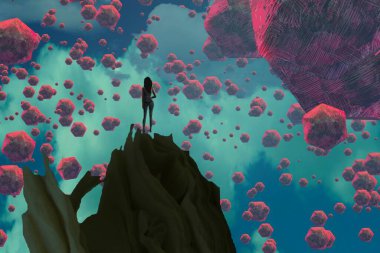 İnsan silueti ve soyut biçimlerle soyut arkaplan  