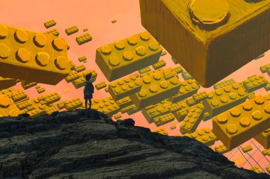 İnsan silüeti ve yapı kiti ile soyut arkaplan