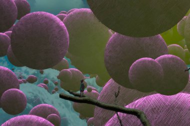 İnsan silueti ve topları ile soyut arkaplan