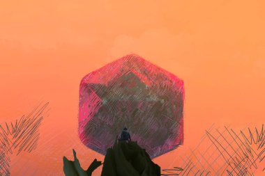 İnsan silueti ve soyut biçimlerle soyut arkaplan  