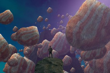 İnsan silueti ve soyut biçimlerle soyut arkaplan  