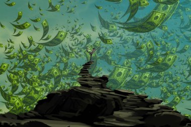 İnsan silueti ve parası olan soyut bir arkaplan