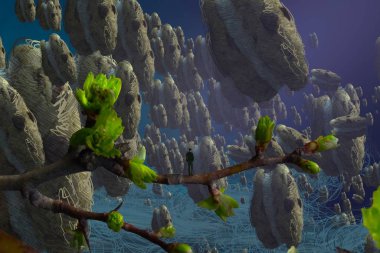 İnsan silueti ve kurabiyelerle soyut arkaplan