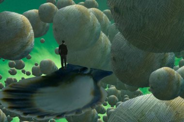 İnsan silueti ve soyut biçimlerle soyut arkaplan  