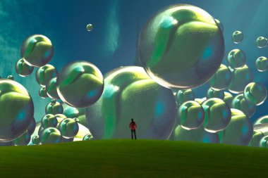 İnsan silueti ve topları ile soyut arkaplan 