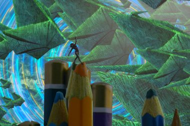 İnsan silueti ve soyut biçimlerle soyut arkaplan 