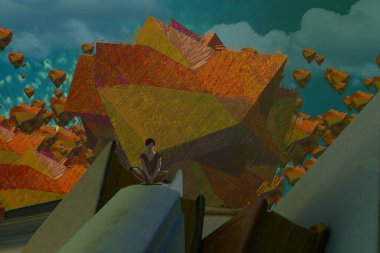 İnsan silueti ve soyut biçimlerle soyut arkaplan 