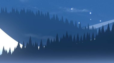 Modern dijital soyut arkaplan. Kış dağlarında gece gökyüzü. Fantastik arkaplan