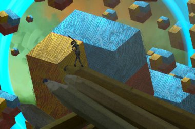 İnsan silueti ve soyut biçimlerle soyut arkaplan 