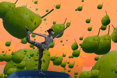 İnsan silueti ve armutlarla soyut arkaplan 