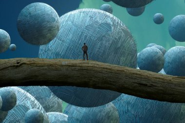 İnsan silueti ve topları ile soyut arkaplan