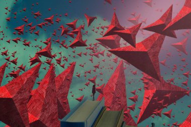 İnsan silueti ve üçgenleriyle soyut arkaplan