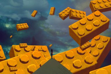 İnsan silüeti ve yapı kiti ile soyut arkaplan