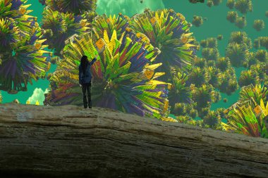 İnsan silueti ve soyut biçimlerle soyut arkaplan 