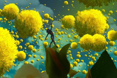 İnsan silueti ve topları ile soyut arkaplan 