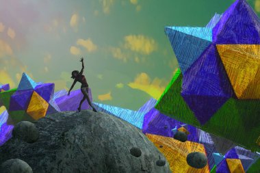 İnsan silueti ve soyut biçimlerle soyut arkaplan  