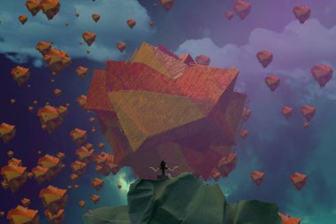 İnsan silueti ve soyut biçimlerle soyut arkaplan 