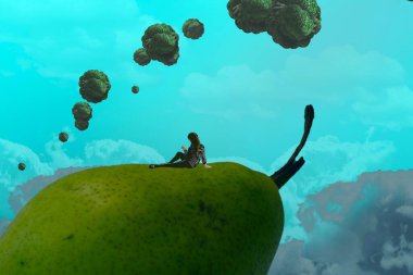 İnsan silueti ve soyut biçimlerle soyut arkaplan  