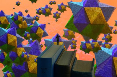 İnsan silueti ve soyut biçimlerle soyut arkaplan  