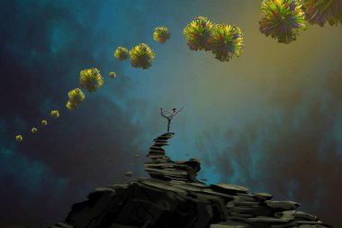 İnsan silueti ve soyut biçimlerle soyut arkaplan 