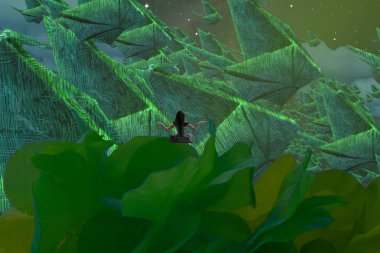 İnsan silueti ve soyut biçimlerle soyut arkaplan 