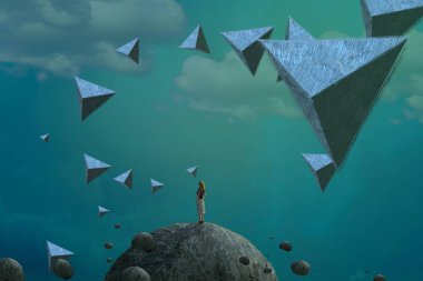 İnsan silueti ve üçgenleriyle soyut arkaplan