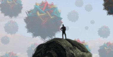 İnsan silueti ve soyut biçimlerle soyut arkaplan     