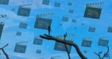İnsan silueti ve film klasörlü soyut arkaplan