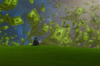 İnsan silueti ve parası olan soyut bir arkaplan