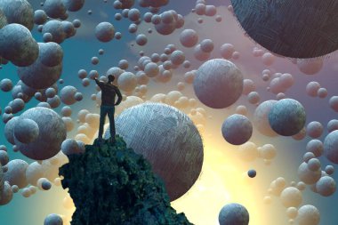 İnsan silueti ve topları ile soyut arkaplan