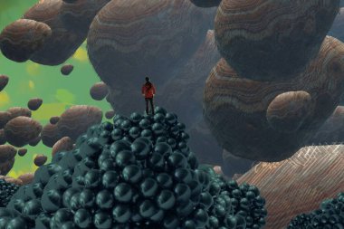 İnsan silueti ve soyut biçimlerle soyut arkaplan  