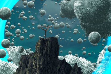 İnsan silueti ve topları ile soyut arkaplan 