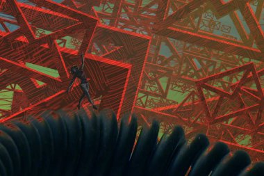 İnsan silueti ve postaları ile soyut arkaplan