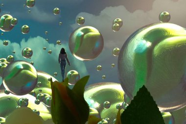 İnsan silueti ve topları ile soyut arkaplan 