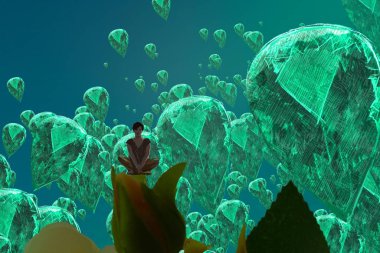 İnsan silueti ve elmaslarla soyut bir arkaplan