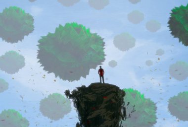 İnsan silueti ve soyut biçimlerle soyut arkaplan  