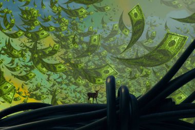 İnsan silueti ve parası olan soyut bir arkaplan