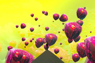 İnsan silueti ve soyut biçimlerle soyut arkaplan 