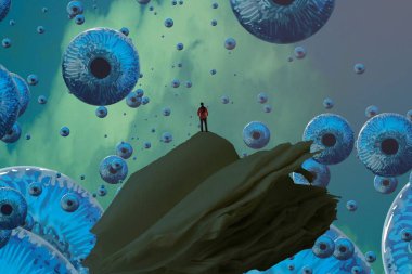 İnsan silueti ve gözleriyle soyut bir arkaplan