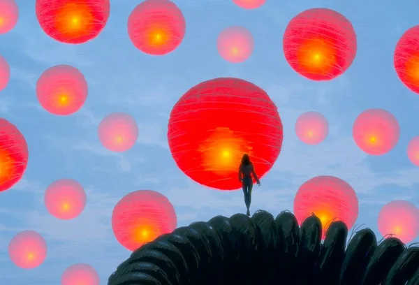 Fundo Abstrato Com Silhueta Humana Bolas — Fotografia de Stock